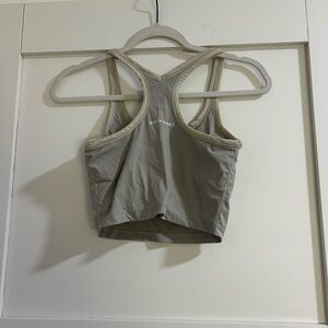 Goldhinge Racerback Sports Bra in Taupe-Grey